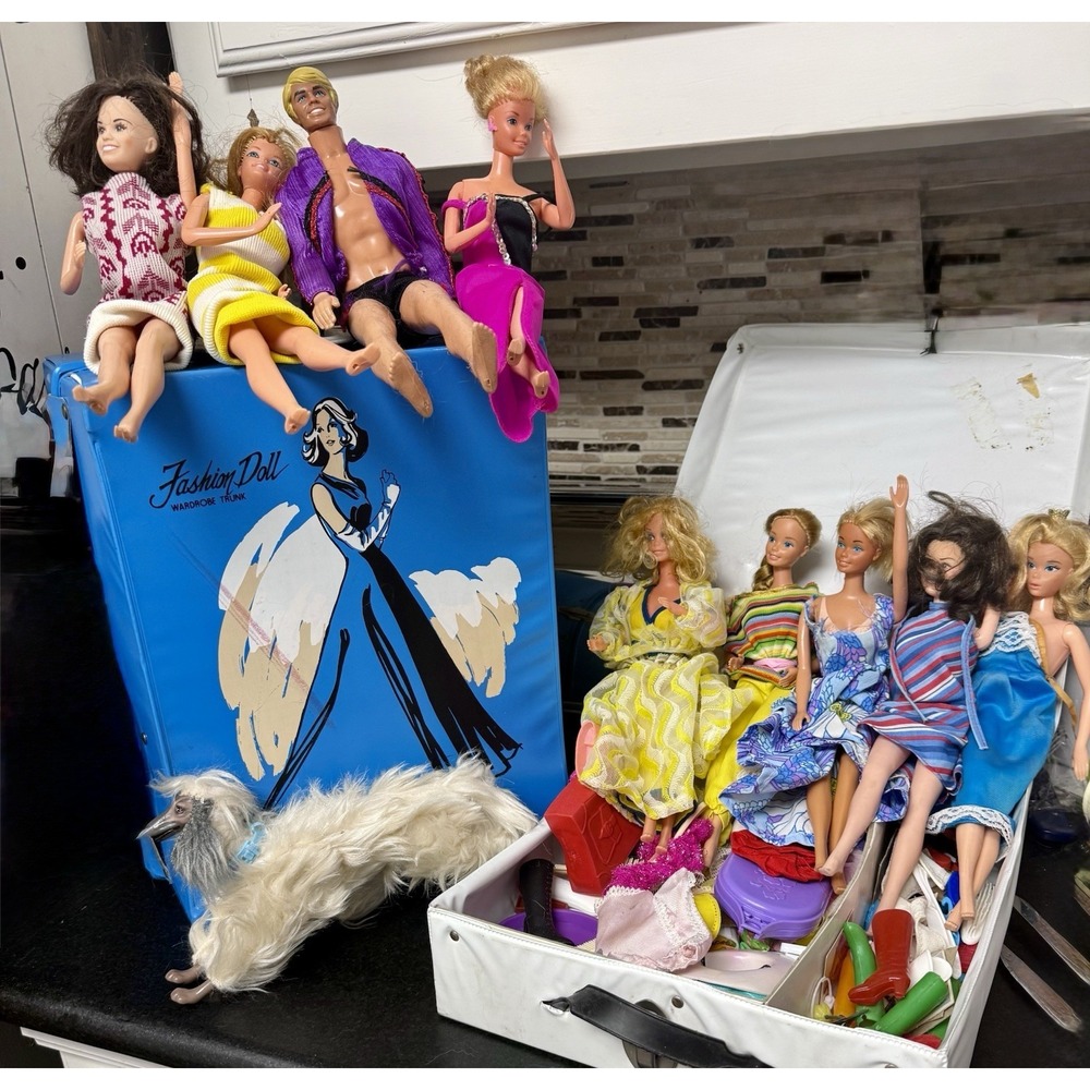 Vintage 1960s Barbie Twist N Turn Doll Lot Ken Dog Clothes Cases Accessories